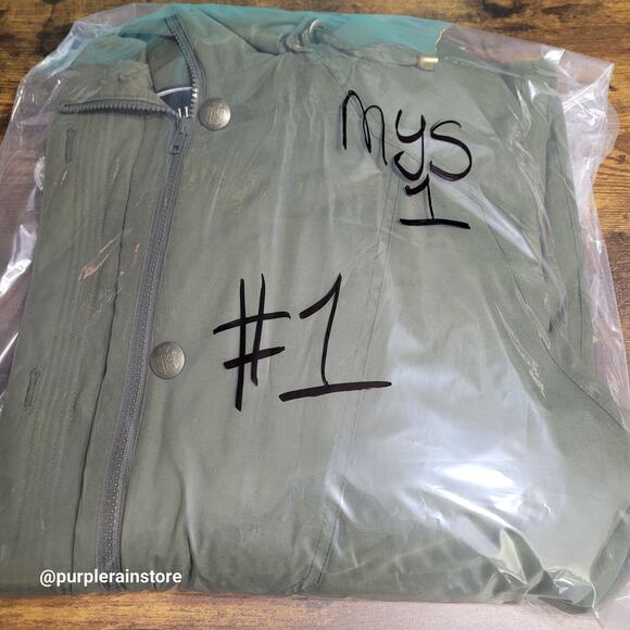 Vtg Gallery Hooded Duster Parka Jacket L Removable Hood Olive Classic 90's - Picture 16 of 16